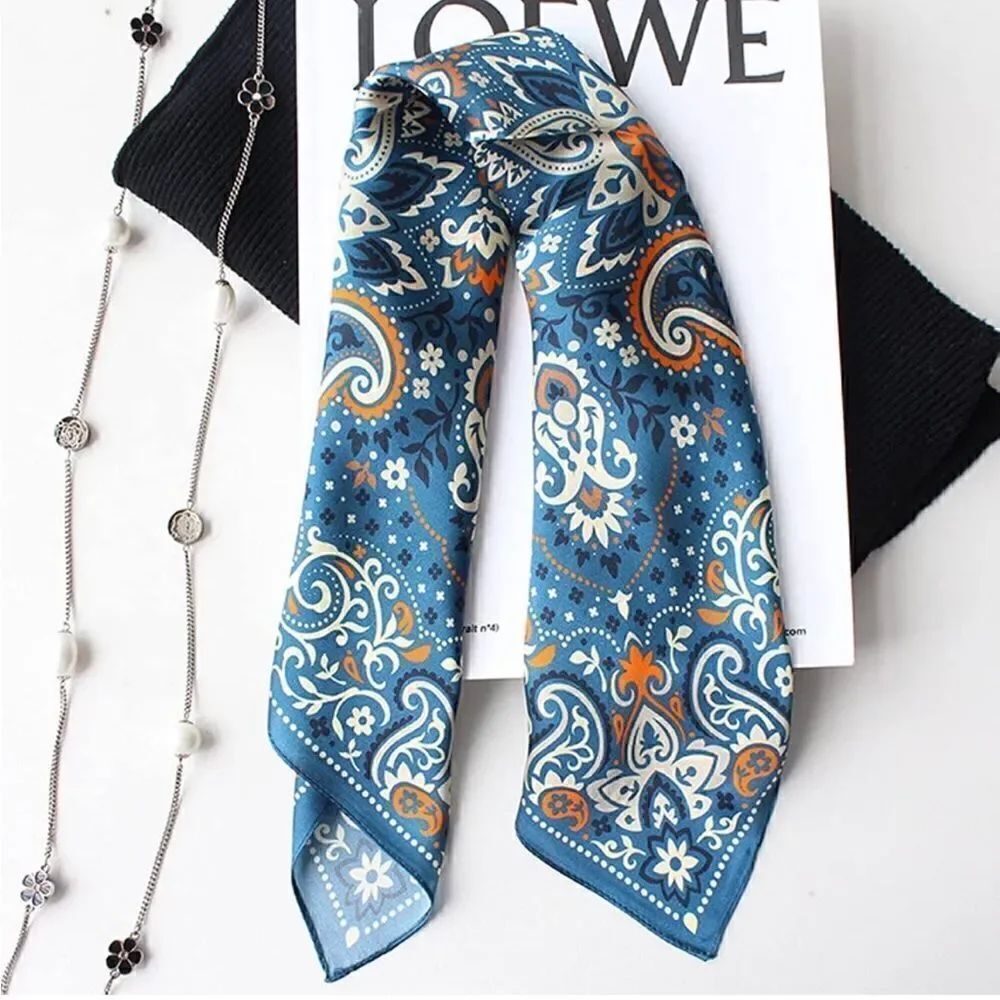 Blue Paisley Mulberry Silk Neck Scarf